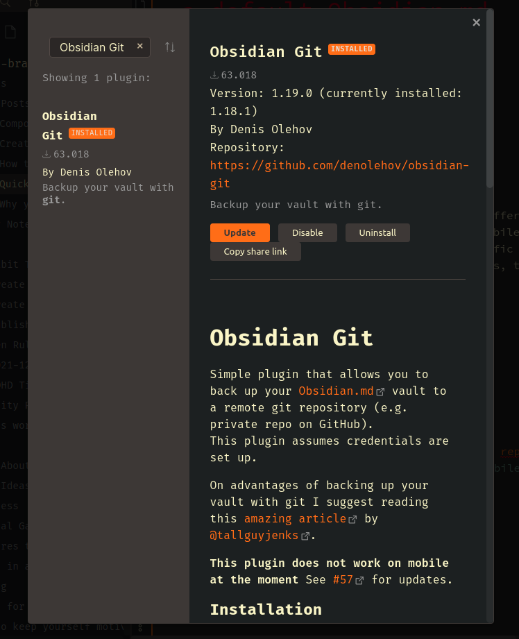  Search for Obsidian Git plugin 